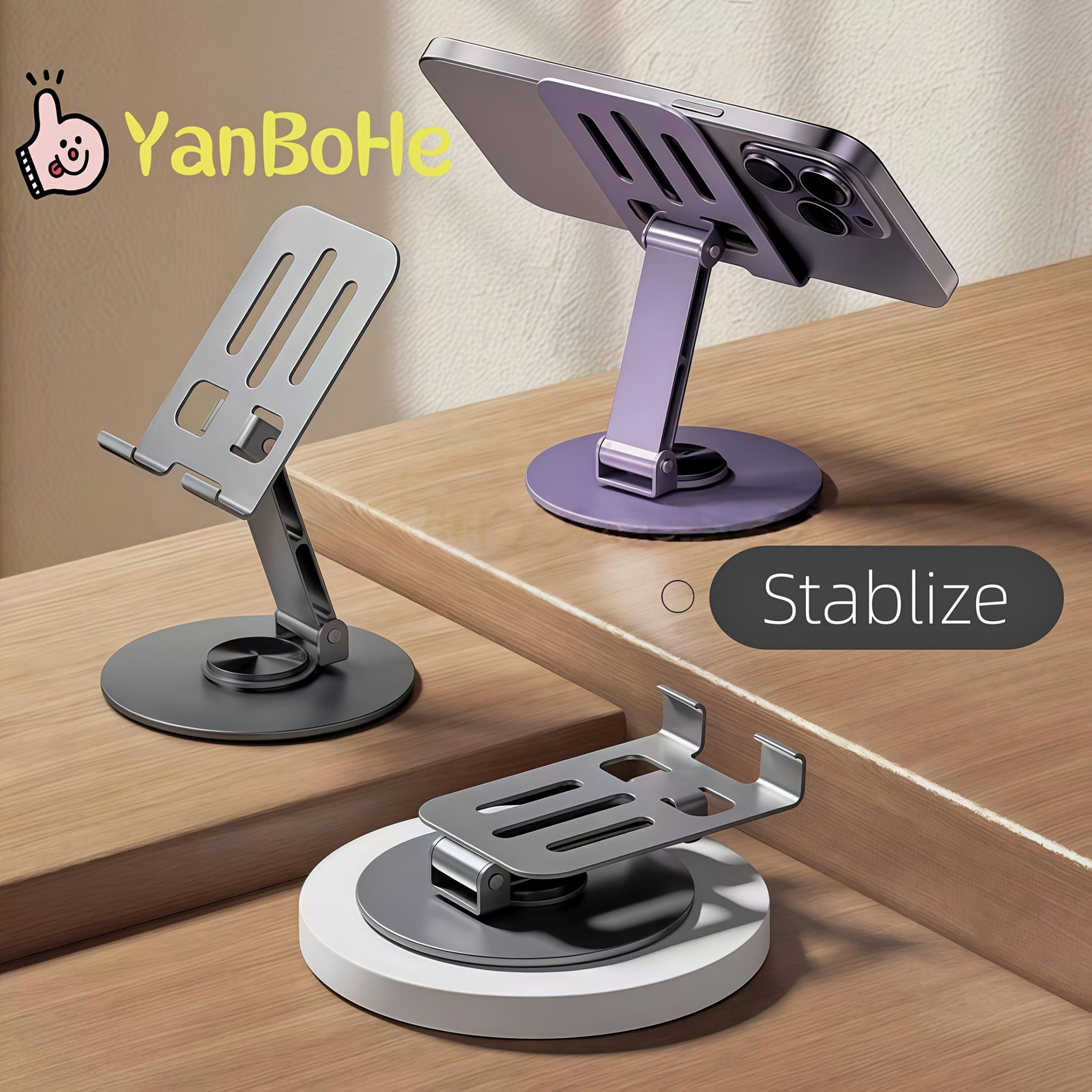 Metal Phone Stand, 360° Rotating Foldable Adjustable Desktop Holder, Non-Car Mount for Live Streaming & Tiktok, Single Pack