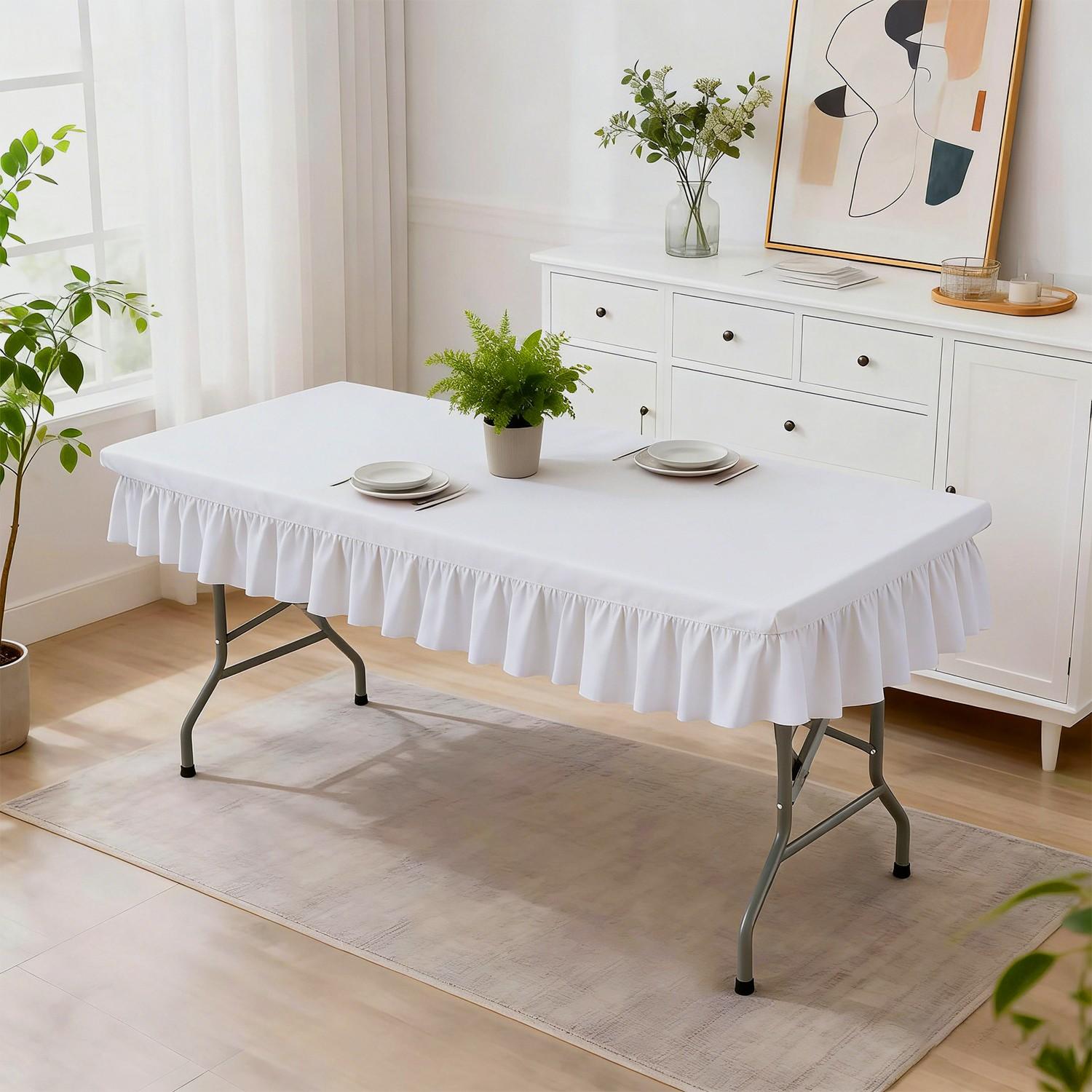 Stretchable Rectangular Tablecloth with Stretched Border Design, Wrinkle-Free Easy Wash, Smooth, Ideal for Weddings Parties and Table Protection, Portable Tablecloth