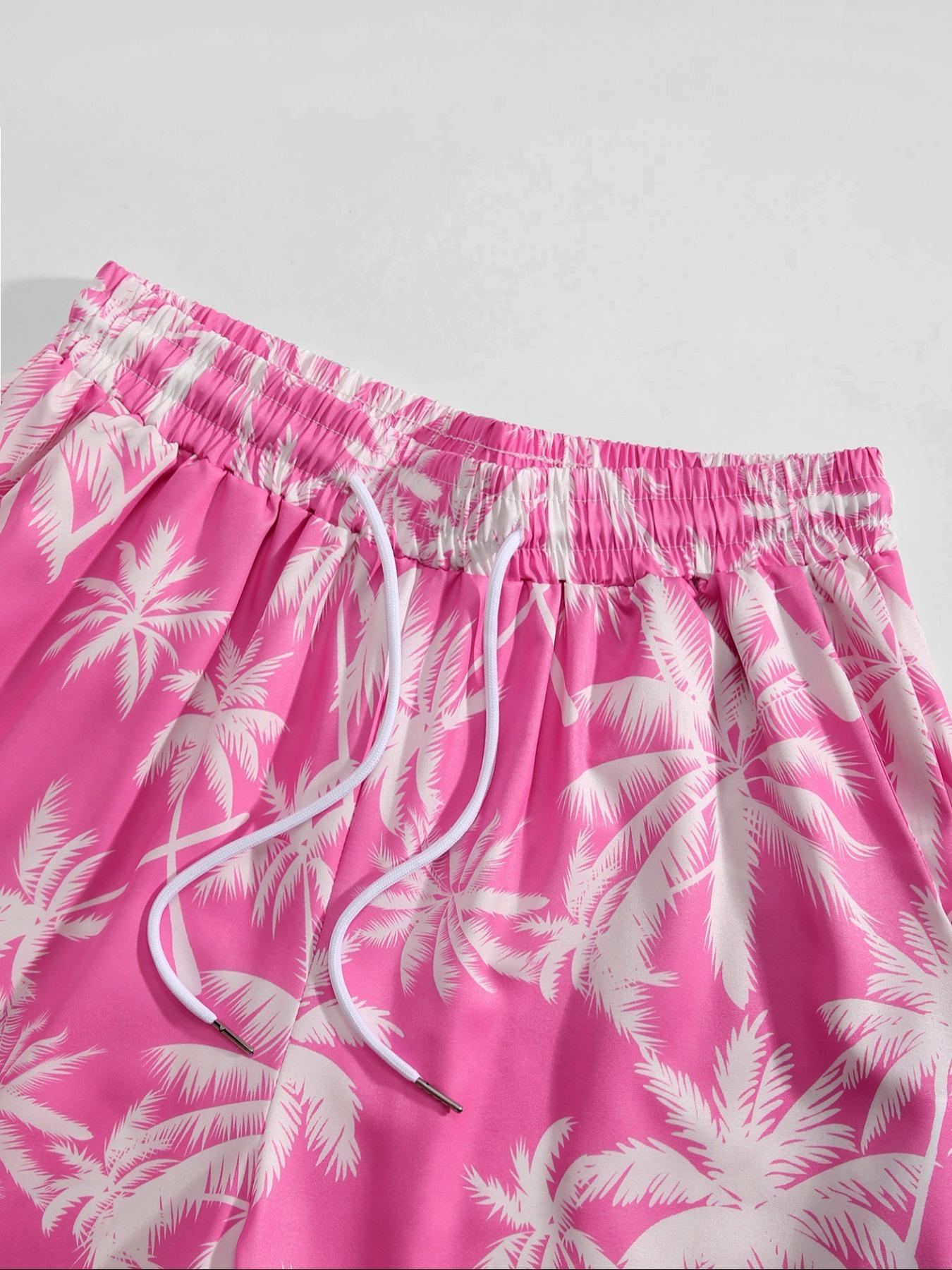 Men's Random Palm Tree Print Boxer Brief Swim Shorts, Regular Fit Casual Comfy Breathable Swim Shorts for Summer, Men's Swimwear for Beach Vacation