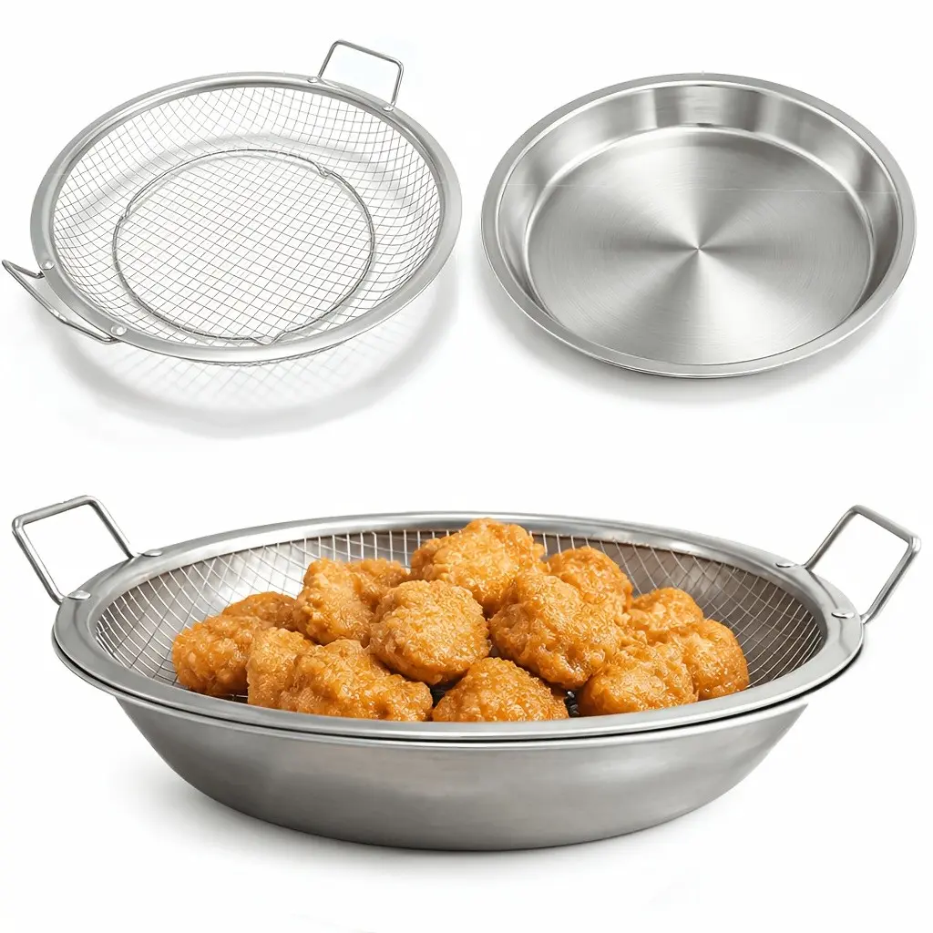 Stainless Steel Oil Filtration Cooling Rack and Tray—can Be Used for Frying, Washing Vegetables, Deep-frying, Filtering, Display Trays, and Grilling. It Is a Kitchen Accessory Suitable for Barbecue Enthusiasts