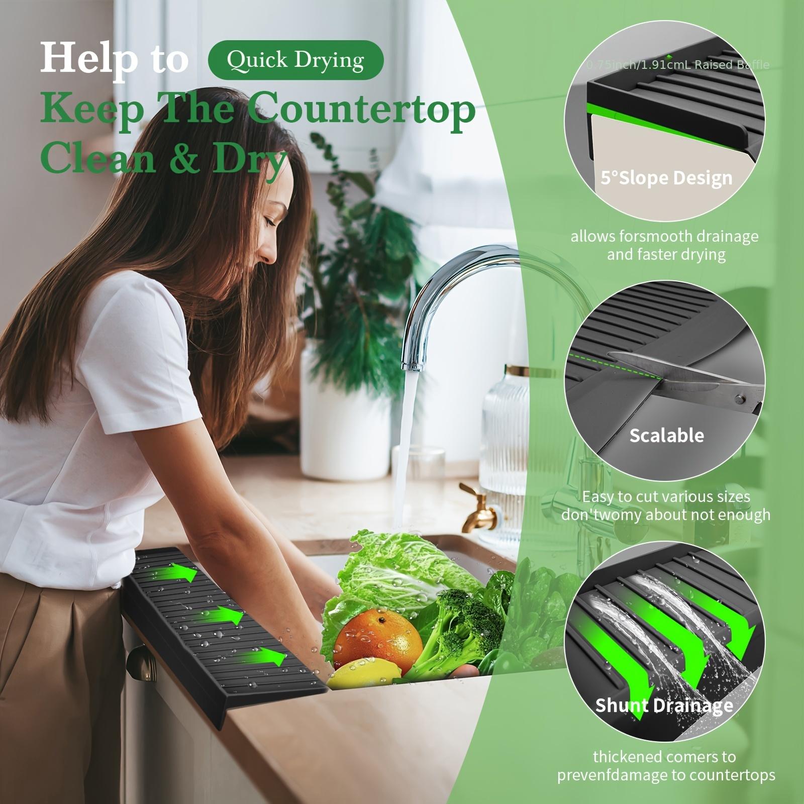 Silicone sink edge protector, splash-proof with suction cups, heat-resistant, suitable for steel, quartz, and marble countertops - black/grey, elegant surface protection, elegant design