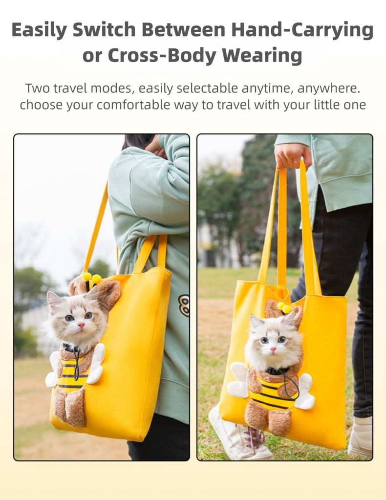 Cute Canvas Pet Carrier - "Peek-a-Boo" Bumblebee Design - Cat Bag, Shoulder Bag, Tote for Small Dogs & Pets
