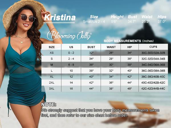 Blooming Jelly Twist Front One Piece Swimsuit Womens Modest Tummy Control Swim Dress #Springtok