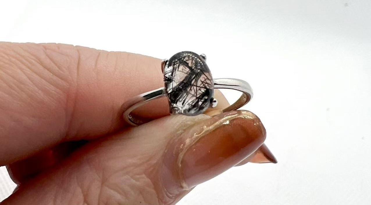 Natural Black Rutile Ring,  More Jewelry in Live Room, Black Rutile Rings, Black Rutile Gift, Natural Gemstone Rings,  Natural Crystal Rings, Crystal Jewelry for Women, Ring Gift for Birthday Anniversary