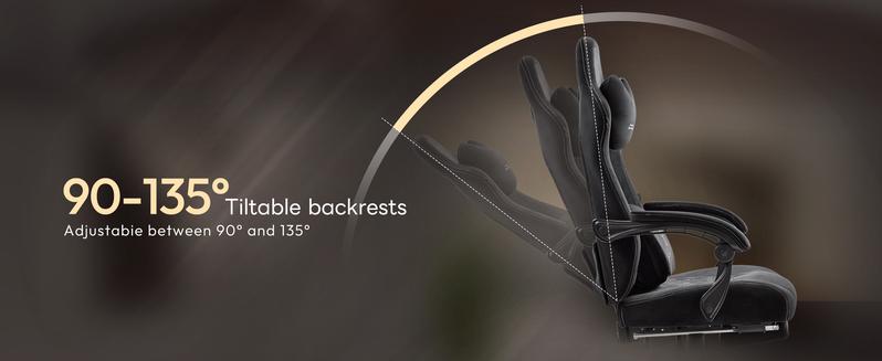 Dowinx Fabric Gaming Chair with Heated Massage Lumbar Support, Gaming Chairs for Adults, Big and Tall Gamer Chair with Pocket Spring Cushion and Footrest, Recliner High Back PC Chair for Adult, Black