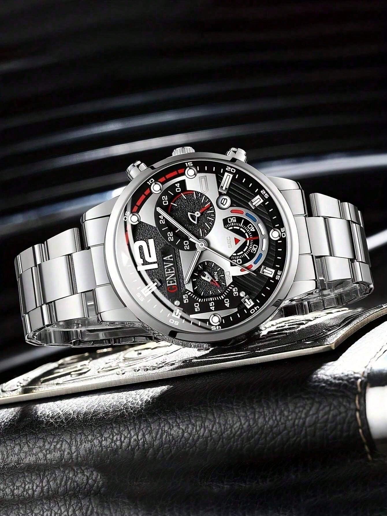 3PCS Men's Stainless Steel Strap Fashion Business Style Quartz Watch, Suitable For Daily Decoration, Holiday Gifts, Fashionable Stylish Watch