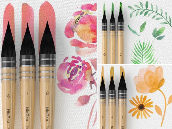 Nicpro Professional Watercolor Paint Brushes with Nylon Bag, 9 Pack Mop Paintbrush, Round Synthetic Squirrel Hair, Bulk Paint Brushes for Watercolor Painting, Gouache, Acrylic, Oil, Wood Color