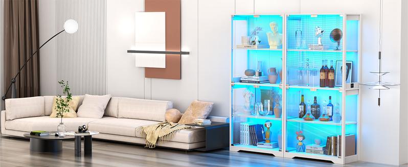 MIIFUNY Display Cabinet with Glass Doors, Storage Cabinet with 3 Color Light, 4-Tier Curio Cabinet Bookcase for Collectibles, Toys, Books, for Playroom, Bedroom, Study Room, White MIIFUNY Display Cabinet with Glass Doors, Storage Cabinet with 3 Color Light, 4-Tier Curio Cabinet Bookcase for Collectibles, Toys, Books, for Playroom, Bedroom, Study Room, White