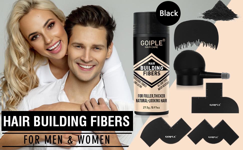 Natural Hair Building Fibers Set for Men and Women Hair Thickening Powder Adds Volume Professional Styling Special Events Bald Spots (Black)
