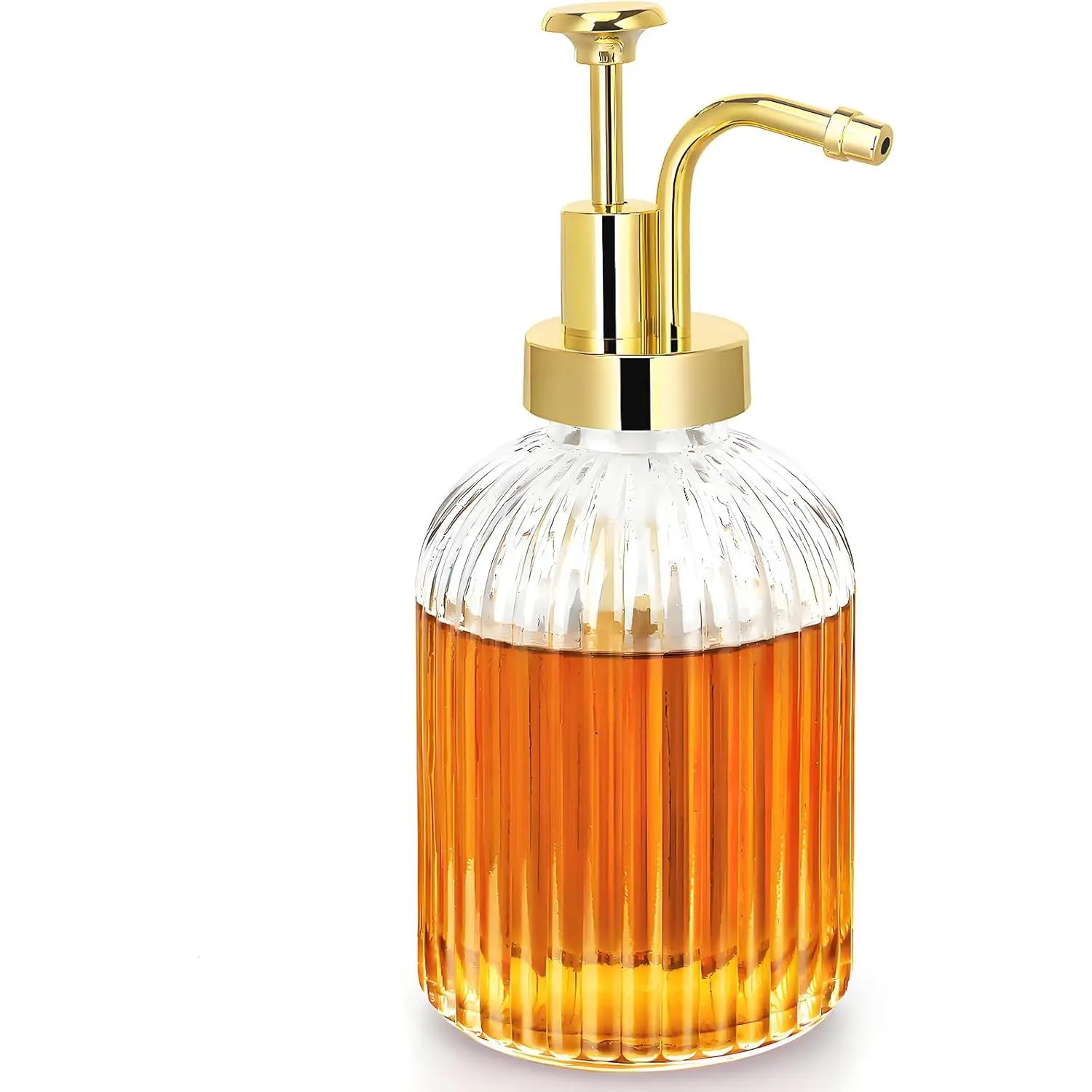 Glass Coffee Syrup Dispenser 10oz, Syrup Bottles with Ribbed Design,  Syrup Pump, Coffee Bar Accessories, Honey Dispenser