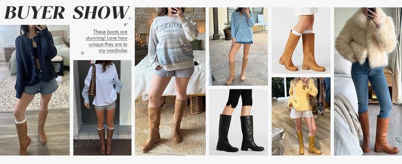 Coutgo Women's Knee High Boots Square Toe Chunky Block Heel Tall Boots Comfortable Low Heel Shoes