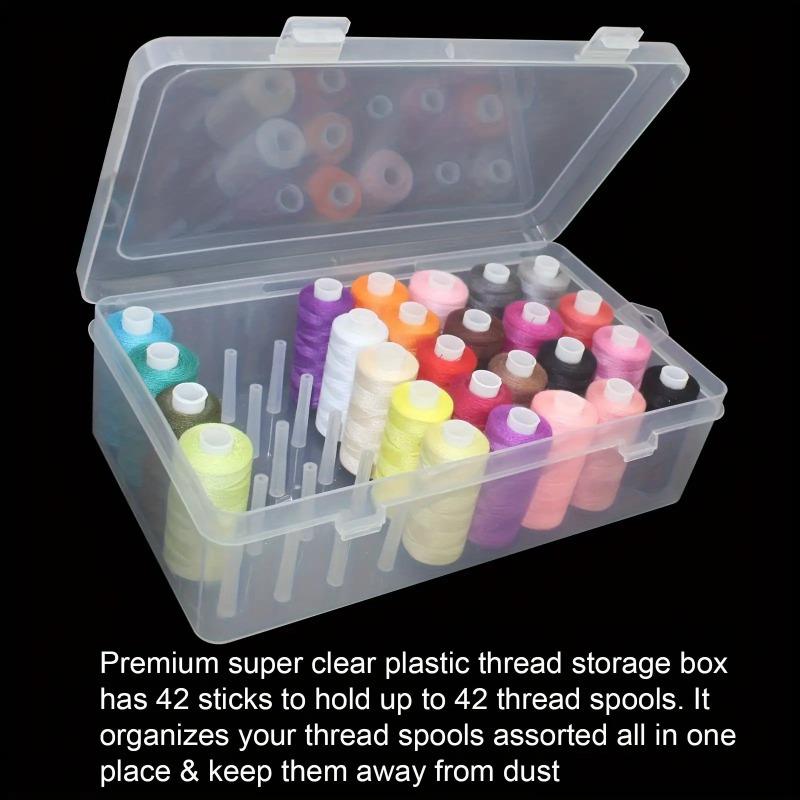 42 Compartment Clear Plastic Sewing Thread Organizer Box - Durable Multi-Purpose Storage Container for Medium Spools, Craft Room And Travel Supplies, White Fabric Storage for Box with Clear Dividers, Spool Storage for Box, Durable Material