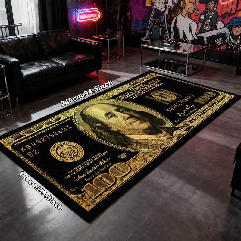 Dollar rug, 1 Count long rug, soft velvet area rug, Bedroom Rugs, Luxury US dollar pattern money rug, gift for boys, home room decor, suitable for bedside，bedroom, hallway, kitchen, bathroom, living room and other scenes, Multiple sizes