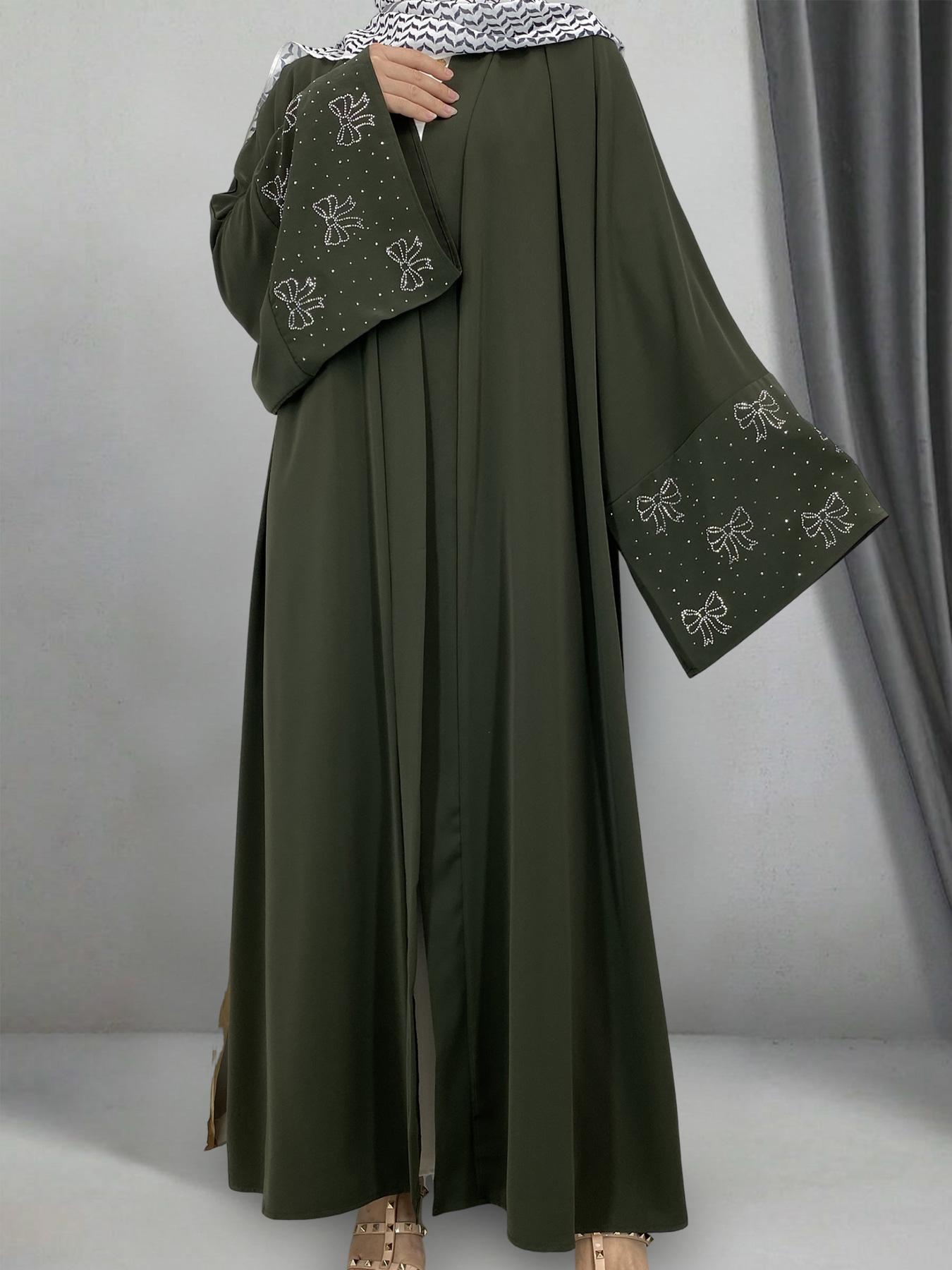 Women's Butterfly Sleeve Open Front Modesty Abaya without Inner Dress, Elegant Long Sleeve Maxi Muslim Clothing for Daily Wear, Ladies Islamic Clothing for All Seasons