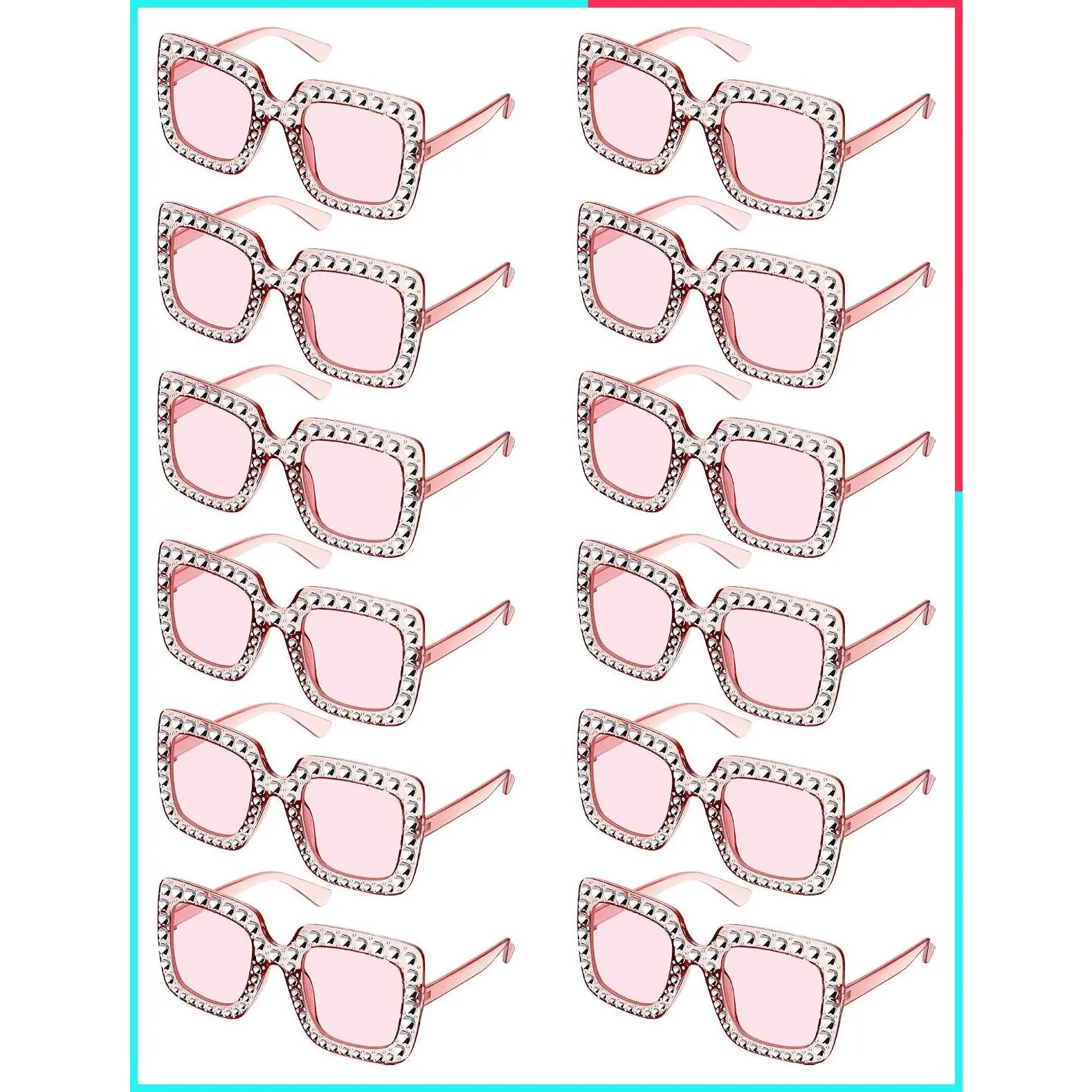 12 Pairs Women Disco Sunglasses Crystal Oversized 70s Rhinestone Diamond Retro Glasses for Rave Festival