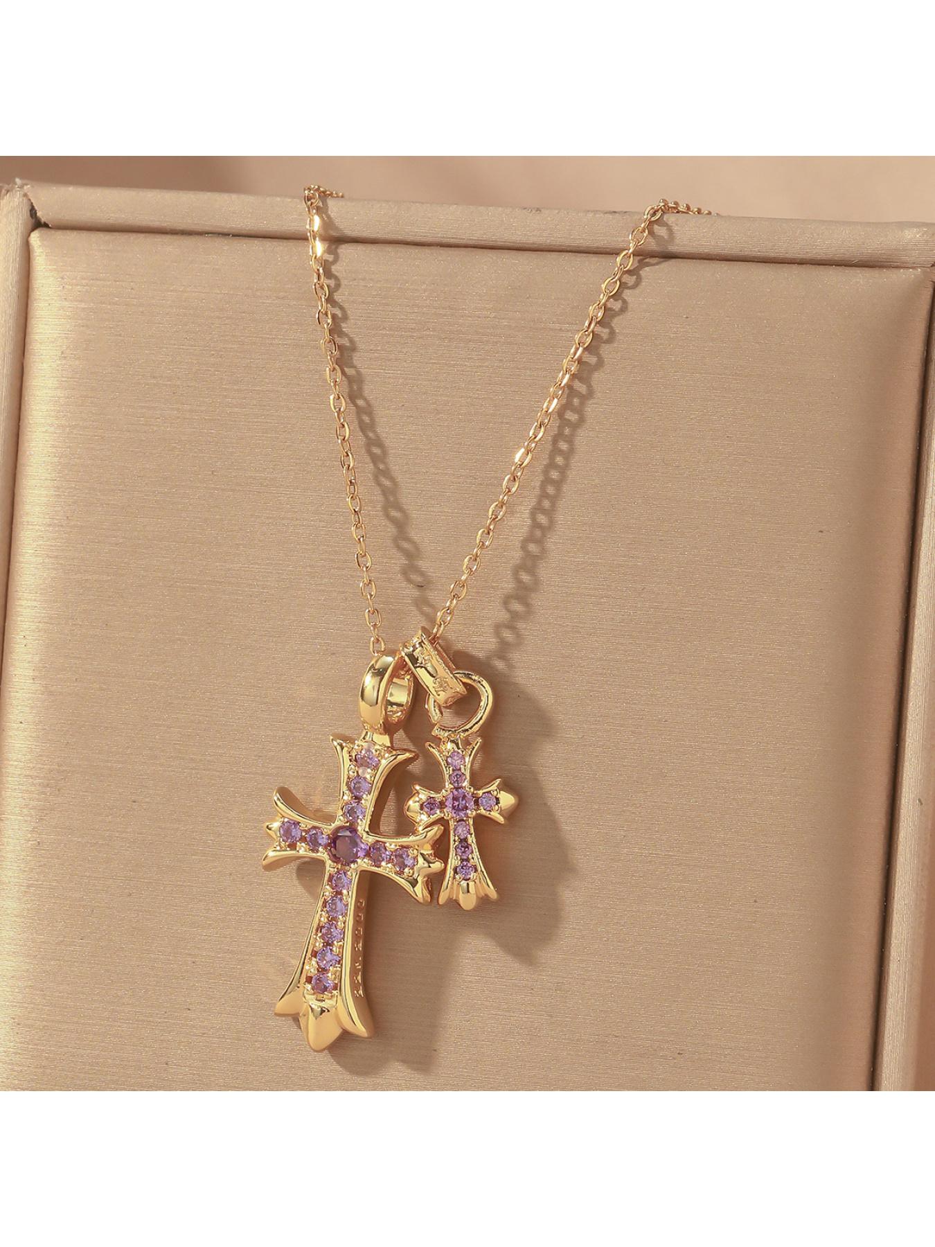 Women's Internet celebrity double cross necklace, niche design, light luxury, versatile, personalized, sweet and cool, versatile pendant collarbone chain