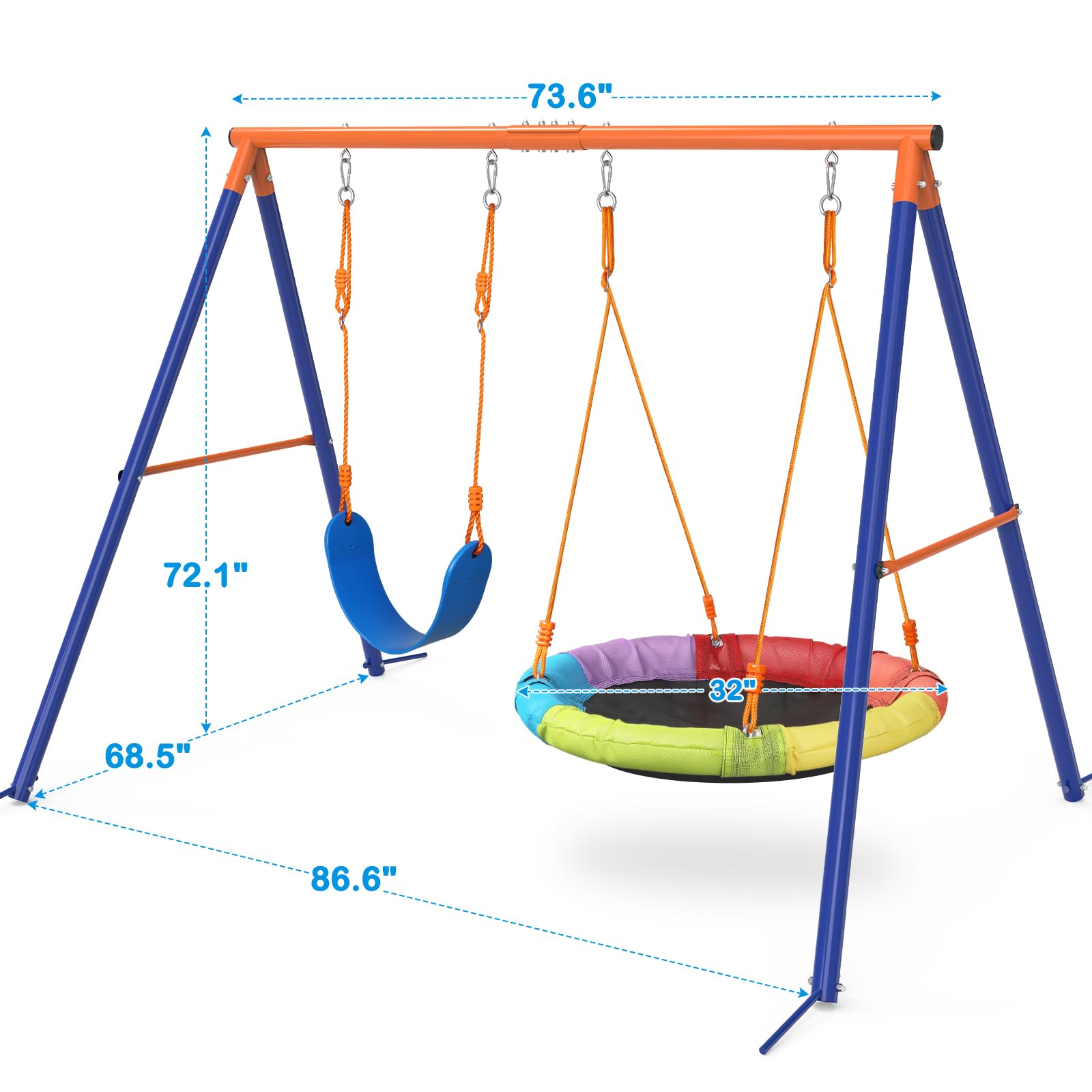 Bearbro Swing Set with 1 Saucer and 1 Belt Swing Seat, 440lbs Swing Set for Kids with Heavy Duty A-Frame Metal Swing Stand for Backyard and Playground