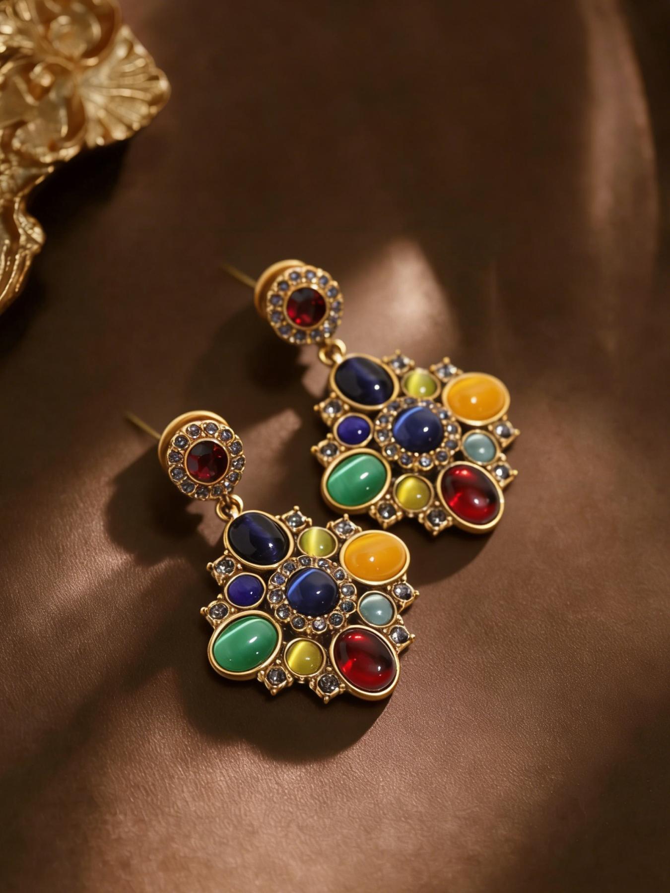 1 pair of fashionable and elegant red Baroque flower shaped earrings, suitable for daily commuting, vacation and dating, and also a surprising and exquisite small gift.