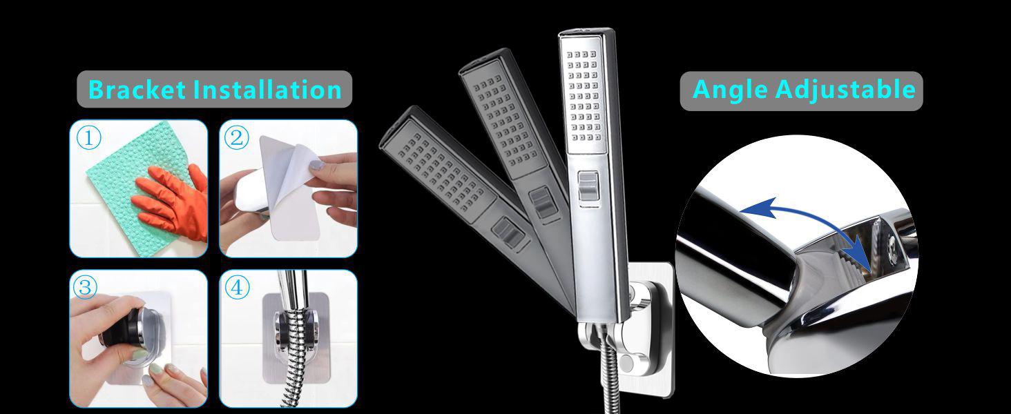 Bathroom Accessories High Pressure Shower Head Set for Fall Gift,1 Set 6/8"  Square Rain & 2-in-1 Hand Shower,Equipped with 75"Hose, 3 Way Diverter Valve,Adhesive Shower Head Holder,Wrench-free installation