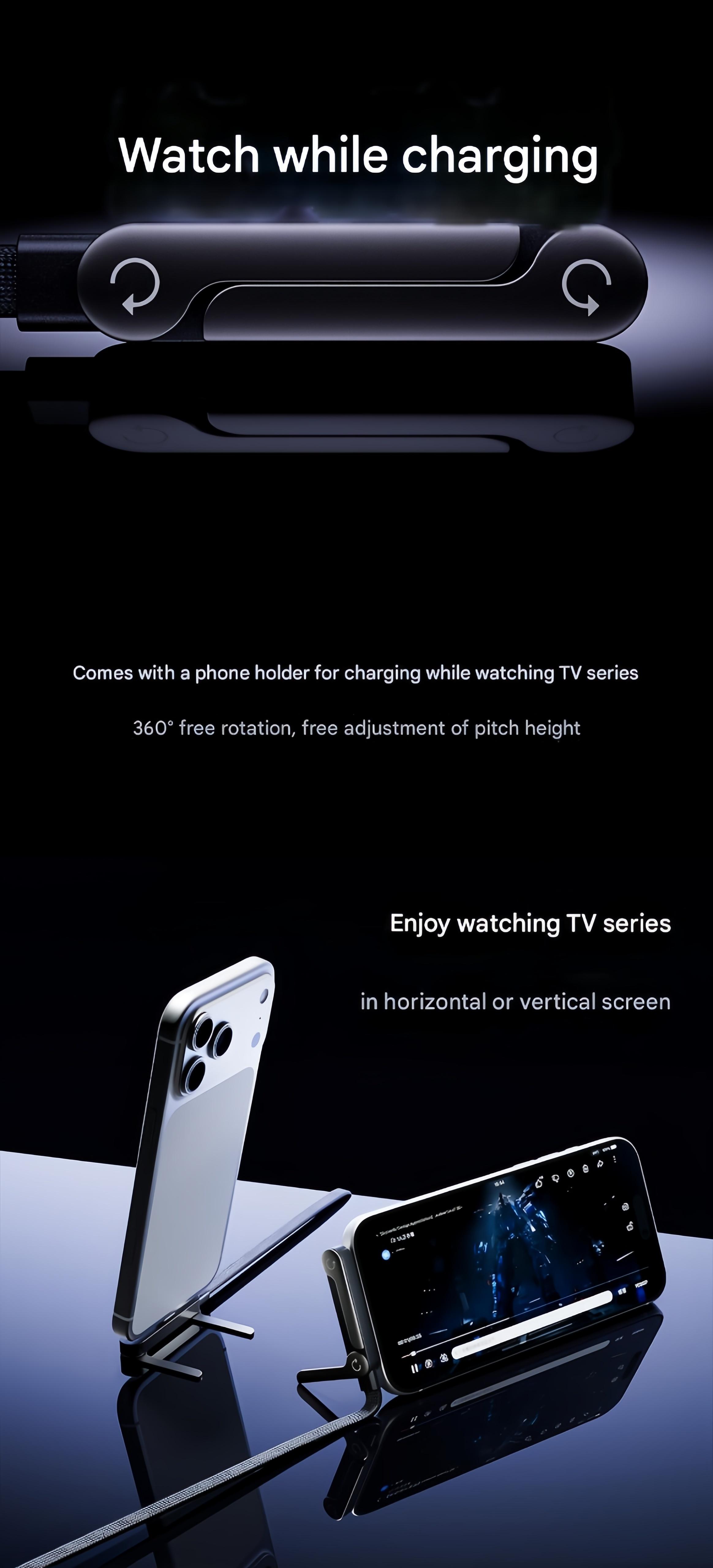 basemo Invisible Holder Charger Cable with Stand, 240w super fast charging 2-in-1 Fast Charging Cord & Phone Stand for Gaming, Office, Car Travel, Compatible with iPhone Samsung Type-C charging cable Black