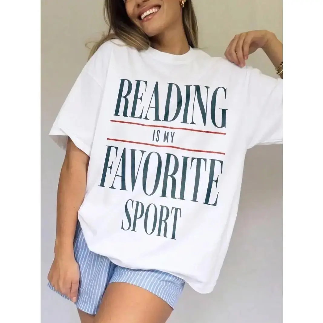 Women's Casual Vintage "Reading Is My Favorite Sport" T-Shirt - Plus Size Tops, Bookish Gift for English Teachers, Bookworm Apparel