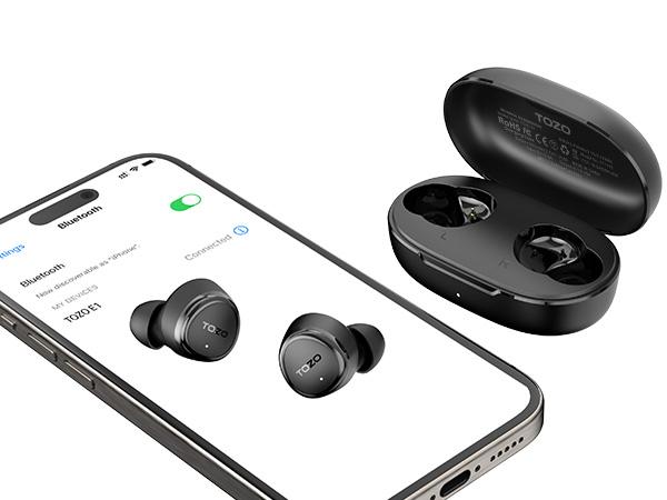 TOZO E1 Wireless Earbuds Build in Mic Clear Calls Ergonomic Light-Weight Bluetooth 5.3 in Ear Headphones IPX6 Waterproof Premium Stereo Sound Headset 30H Playtime with 32 EQs via APP, Black FathersDayGift Audio Charging earbuds headphones bluetooth