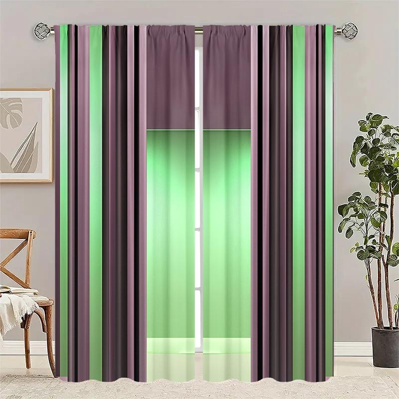 2 pieces of Mordani color-matching geometric patchwork printed curtains, made of polyester with semi-transparent texture, machine washable, suitable for bedrooms, living rooms and home decoration curtains.