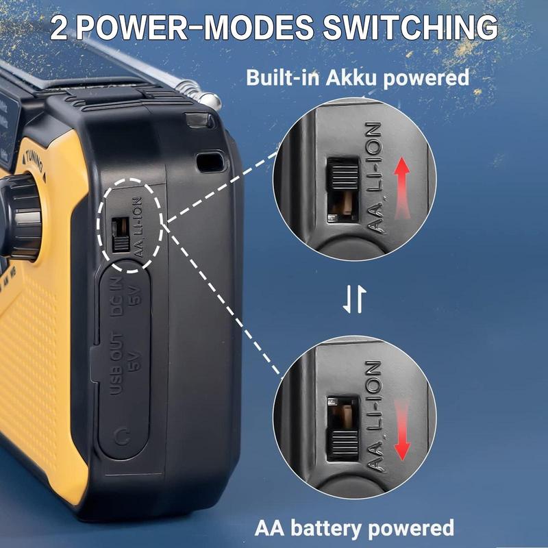Solar AM/FM Portable Multifunctional Radio with Flashlight, Reading Lamp, SOS Alarm – 2500mAh Power Bank, Crank & Battery Powered for Camping, Hiking & Emergency Survival Gear
