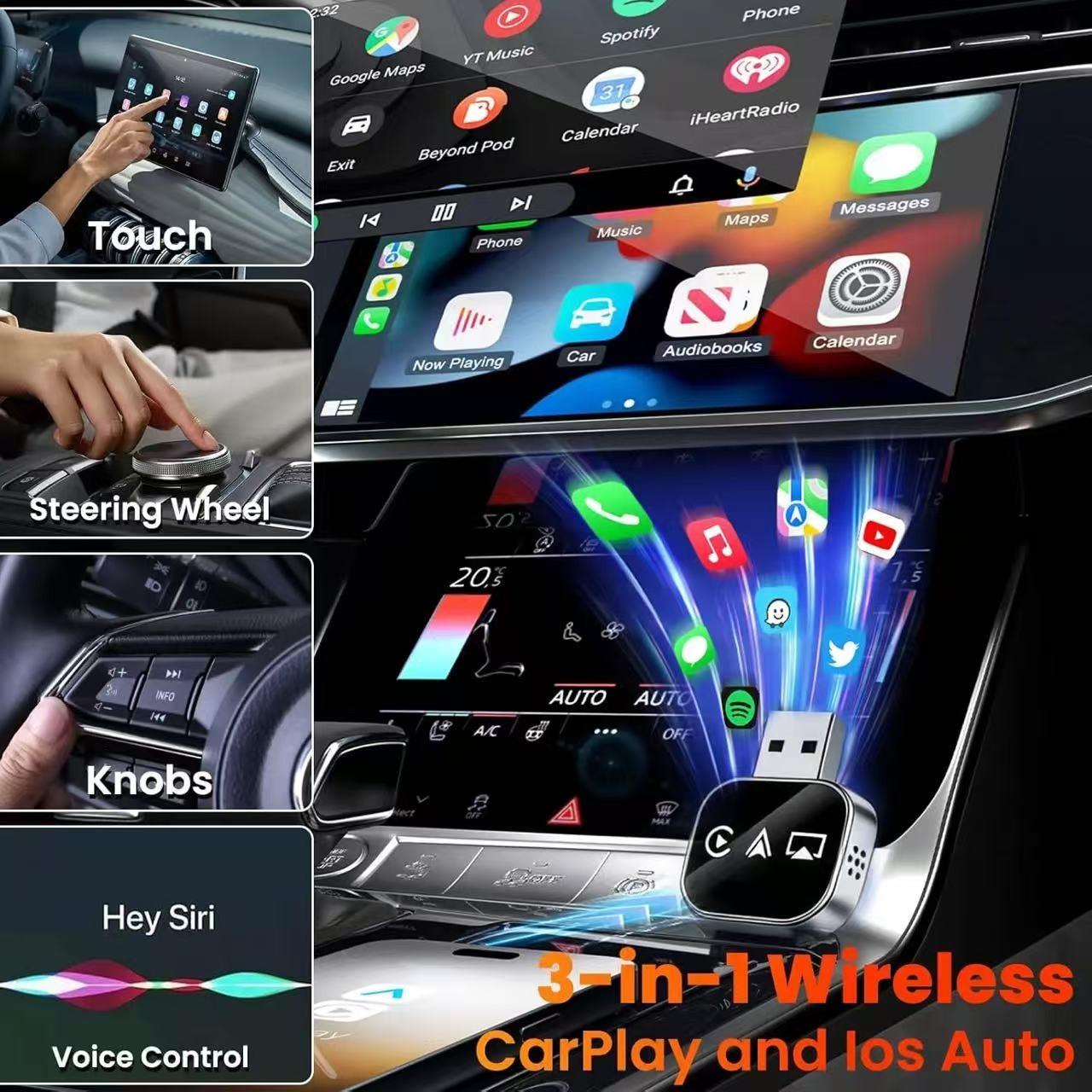 Wireless Carplay Adapter, 3-In-1 USB A/c Android Car System Bluetooth-compatible Video Box, Screen Mirroring for iOS Phone, Car Play Accessory for iPhone
