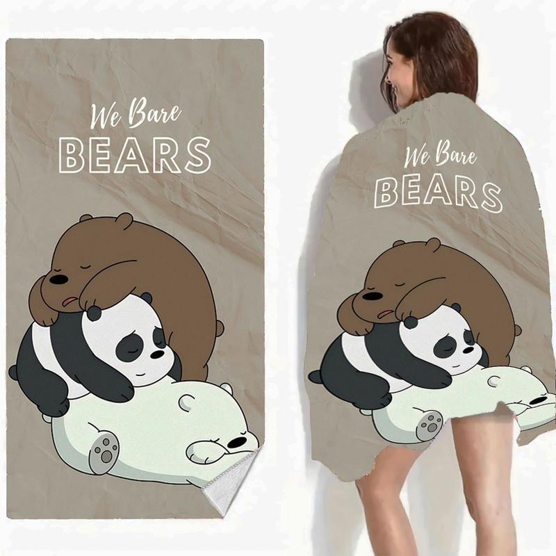 Soft Lightweight Bare Bear Print Beach Towel, Quick Dry Ultra-Fine Fiber for Swimming Yoga Picnic Vacation, Adorable Multi-Scene Use