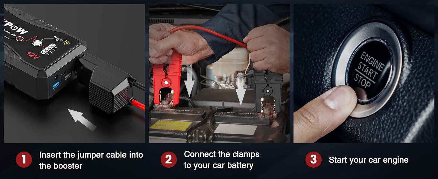 Car Jump Starter 2026 Upgraded Car Battery Jump Starter Pack 3000A Peak for Up to 9.0L Gas and 7.0L Diesel Engine 12V Auto Battery starter Jumper Cables Portable Lithium Jump Box with USB QC3.0