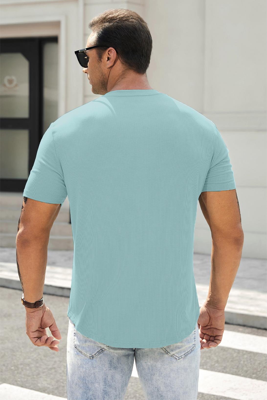 TUREFACE Men's Plain Muscle Slim Fitted Henley Shirts Crewneck Longline T-Shirt Gym Workout Athletic Shirt Tees with Button Menswear Casual Tops, Men's Classic Streetwear Clothing for Daily Wear, Fall Fashion Outfits 2025