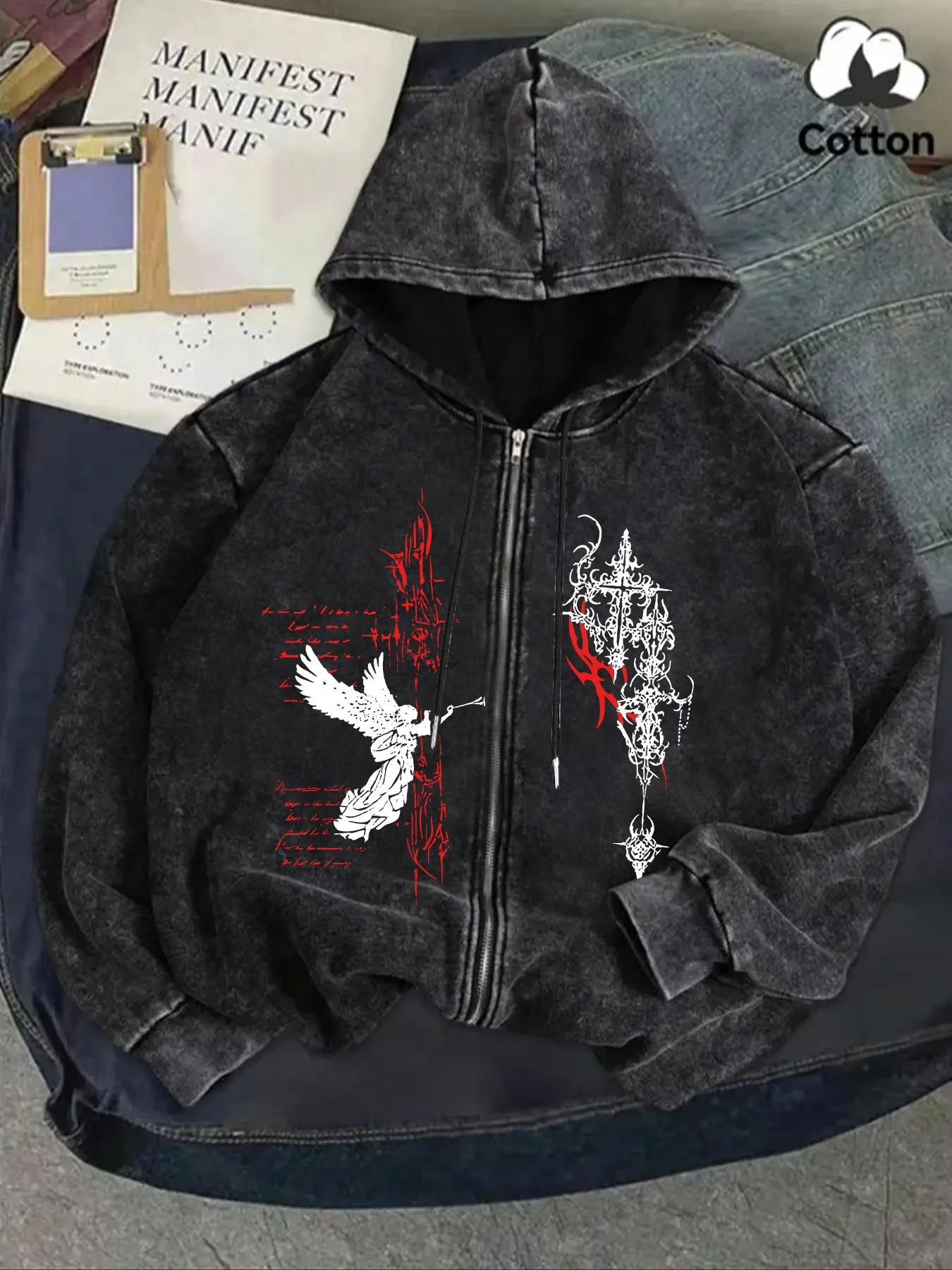 Y2K Cybercore Acid Wash Full Zip Hoodie for Men & Women | Gothic