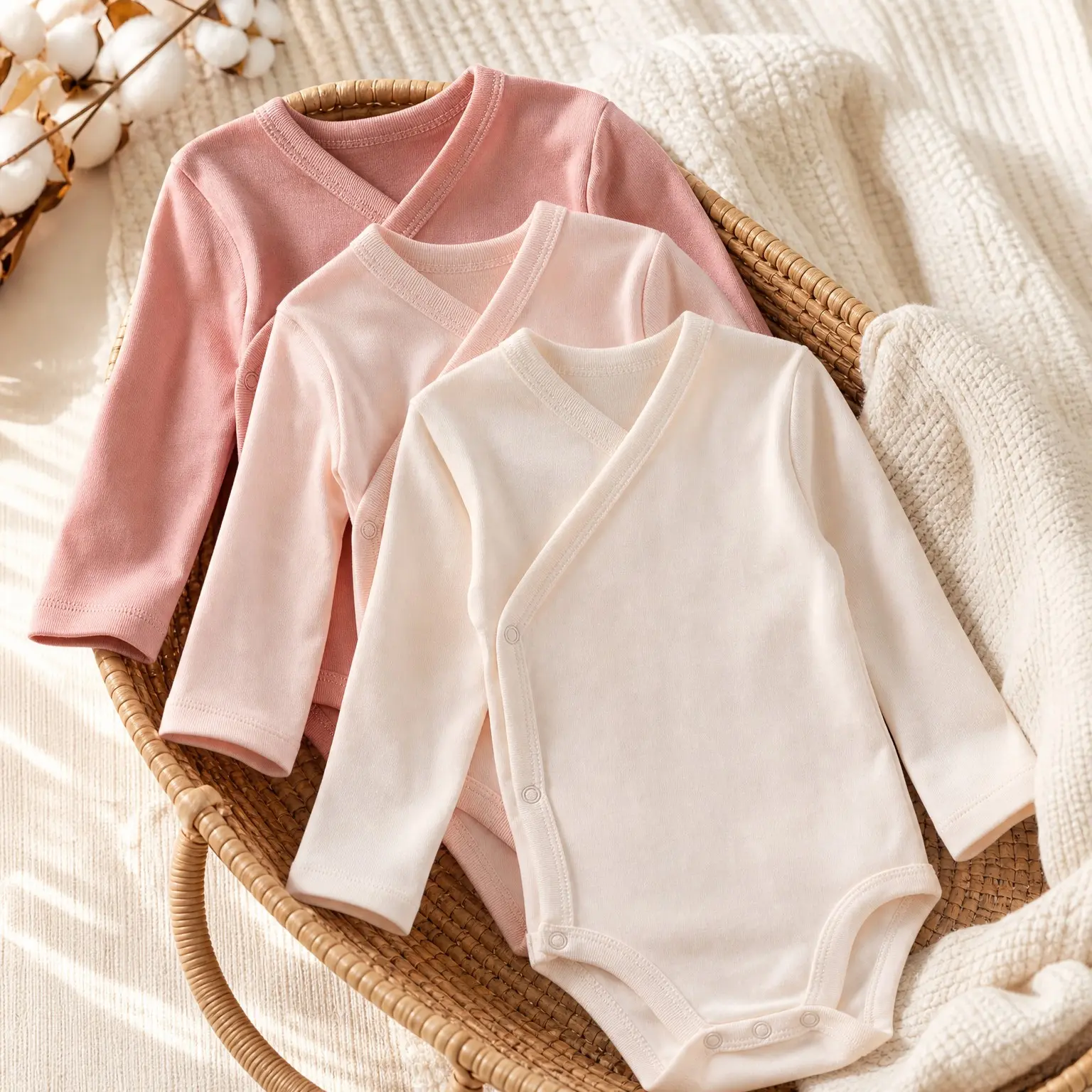 Sterling 3-Pack Side Snap Long Sleeve Baby Bodysuits 100% Cotton | GOTS Certified Organic Cotton for Baby Girls, Boys, Unisex, Made to Match CollectionGift