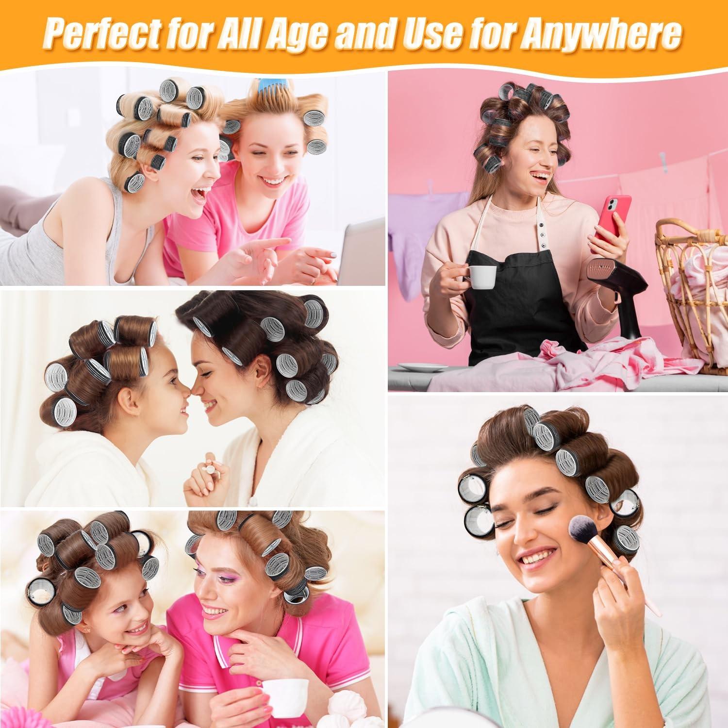 61-Piece Curling Iron Set, Self-Adhesive Curlers with Clips, 6 Sizes, Heat-Free, for Long, Medium, Short Hair, Includes Stainless Steel Clips