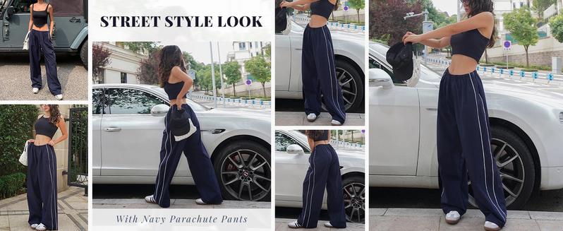 Tanming Womens Y2K Striped Wide Leg Track Pants Comfy Hiphop Jazz Street Dance Jogger Loose Fit Sweatpants with Pockets