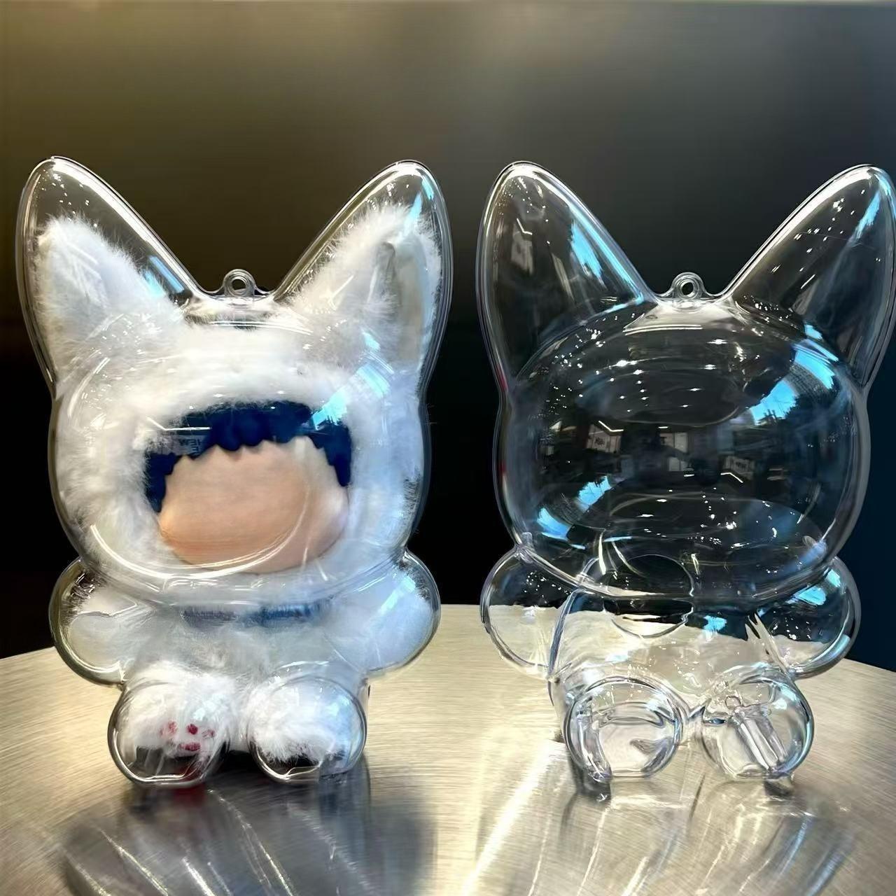 Fox and Bunny Blind Box Display Case - Clear PVC Dust-Proof Protective Box for Plushies & Figures, Cute Elf Collection Organizer, Desktop Decor for Kids & Adults, Compatible with WAKUKU (Box Only)