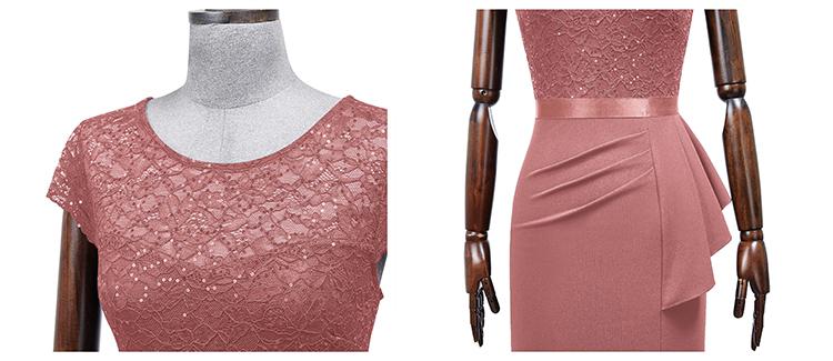 MIUSOL 13169 Women's Sequin Lace Elegant Crewneck Cap Sleeve Ruffle Split Hem Formal Womenswear Workwear Party Date Cocktail Dress