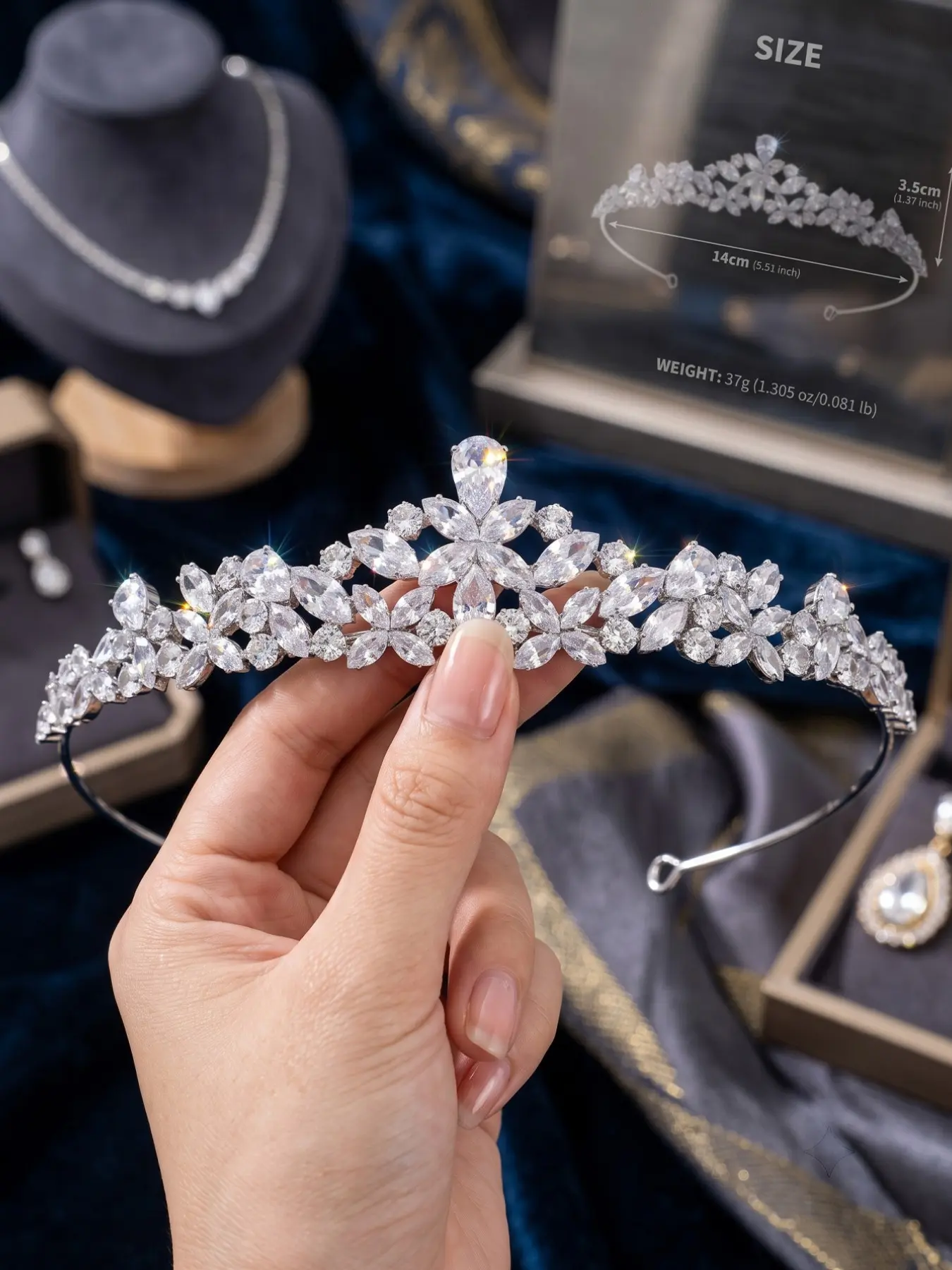 Luxurious Bride Crown Headband, Elegant Teardrop Artificial Zircon Flower Hair Accessory, Wedding Dinner Birthday Ball Hat