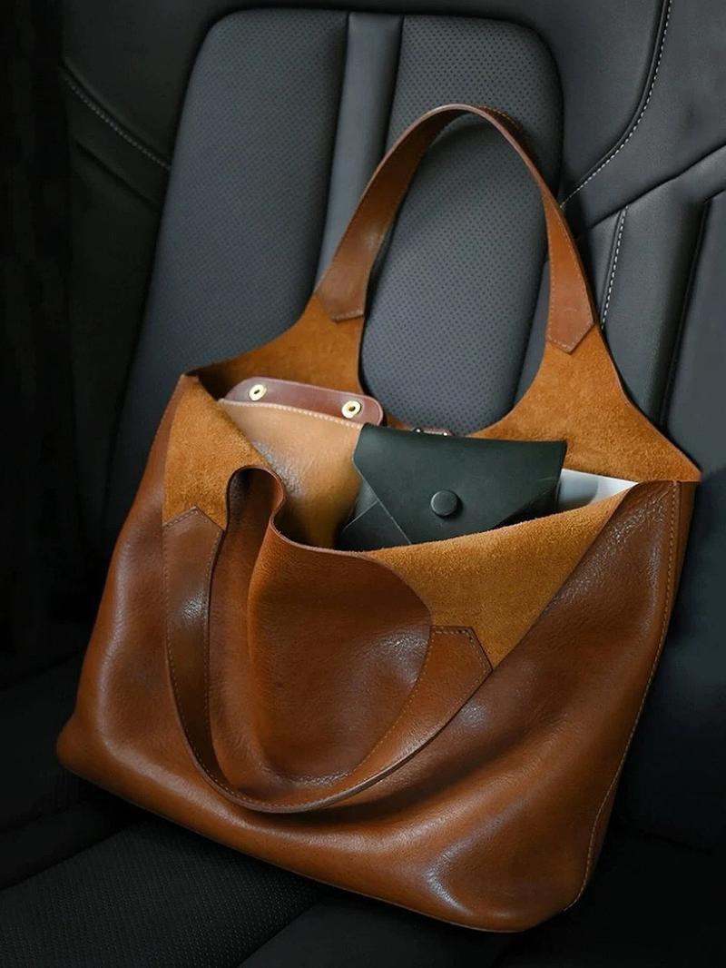 Personality  lazy niche  fashion, simple  casual  versatile one-shoulder handbag, retro and light daily commuter bag, light luxury and versatile texture suitable for office workers' daily travel, shopping and so on, Pu Tote Satchel