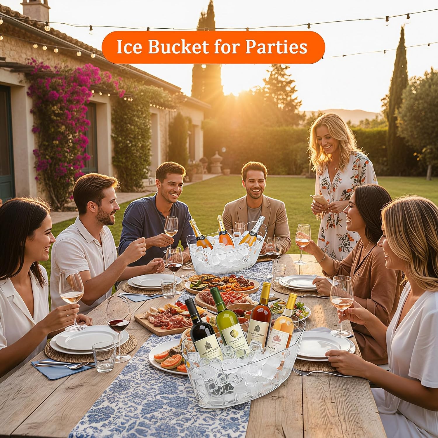 6.5L Ice Bucket 2 Pack Ice Buckets for Parties, Beverage Tub for  Bar with Handle, Drink Cooler for   Champagne, Clear Ice Bucket with Scoop for Mimosa Bar Drink Chiller