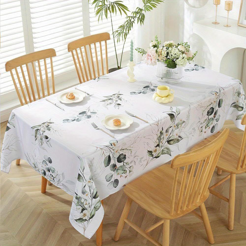 1 piece of washable rectangular tablecloth -100% polyester fiber, machine washed with green leaf and floral patterns, suitable for indoor/outdoor use, kitchen, dining, terrace, picnic decoration, naturally inspired design
