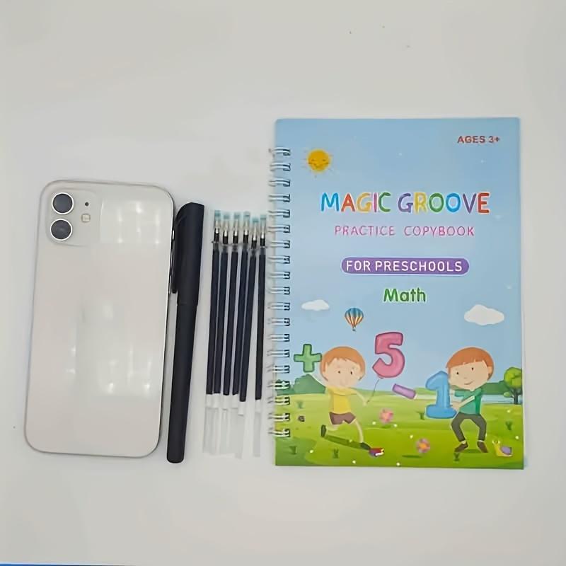 Magic Calligraphy Practice Book Set, Reusable Handwriting Copybook, Includes 4 Books, 1 Pen, 10 Refills, Random Grip Color