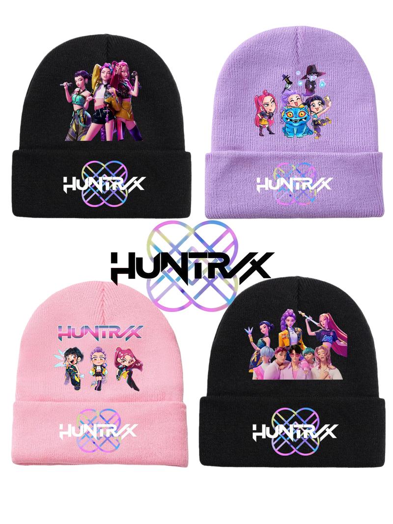 2025 new K-pop "Demon Hunters" girl group print knitted hat, velvet hat, warm hat, suitable for teenagers and adults. The same style as the K-pop "Demon Hunters" product. Knit Hats