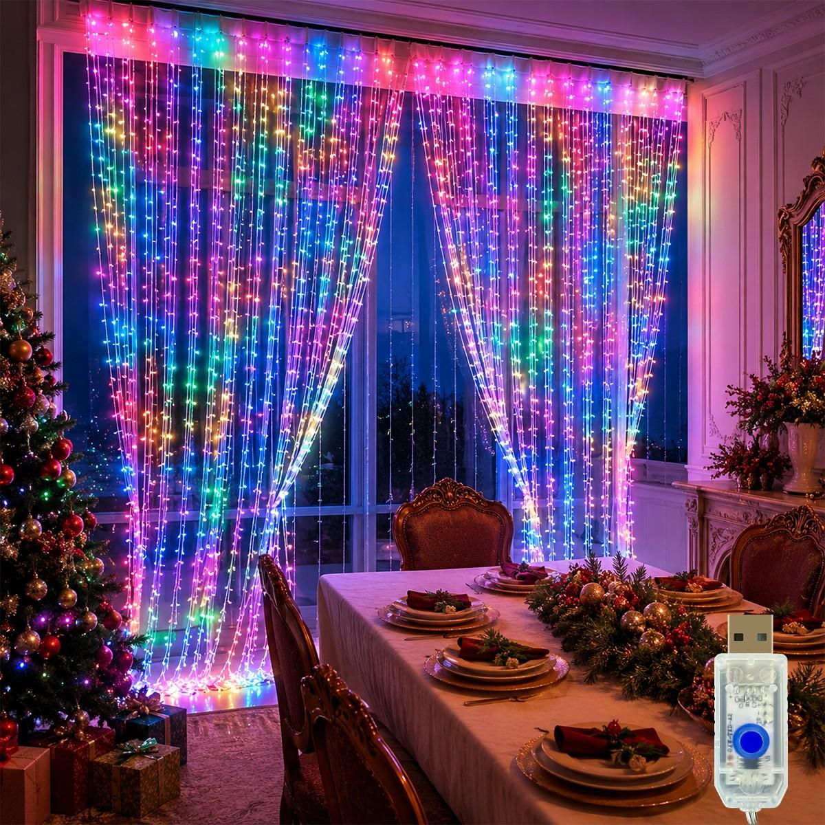 300led Fairy Curtain Light, USB Powered, 8 Flash Modes, Ideal for Windowsill, Bedroom, Wedding, Easter Decor, Indoor Outdoor Use, Curtain String Lights, Atmosphere Light, LED Decoration, LED Lighting
