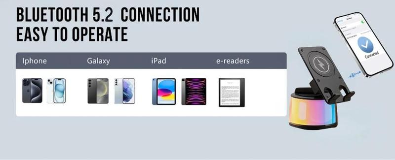 Wireless Audio Bluetooth Speaker with Emergency charging, 5in1 Phone Holder Power Bank with Colorful Ambient Light for Tablet iPhone Android, Gifts for Men Women