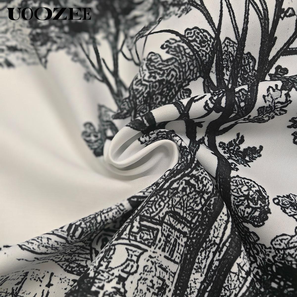 Women's Cotton Collared Long Sleeves Loose Printed Lapel Mini Dresses Shirt Dress Summer Casual Hand Wash Only