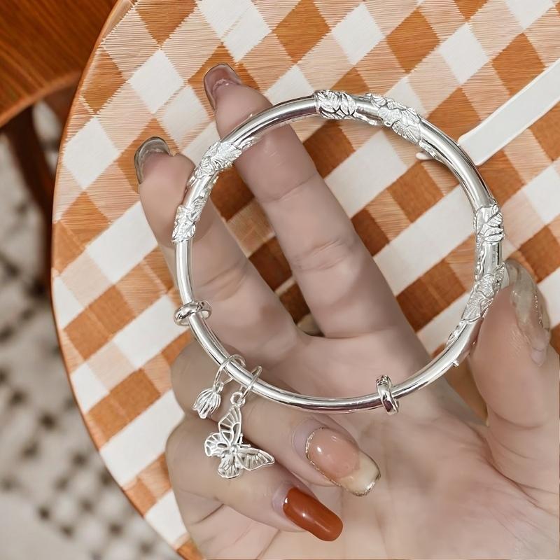 Full Silver s999 bracelet Sterling Silver bracelet Ladies push-pull bracelet can be freely adjusted size to send girlfriend birthday holiday gift Silver weight 27g / 0.95oz