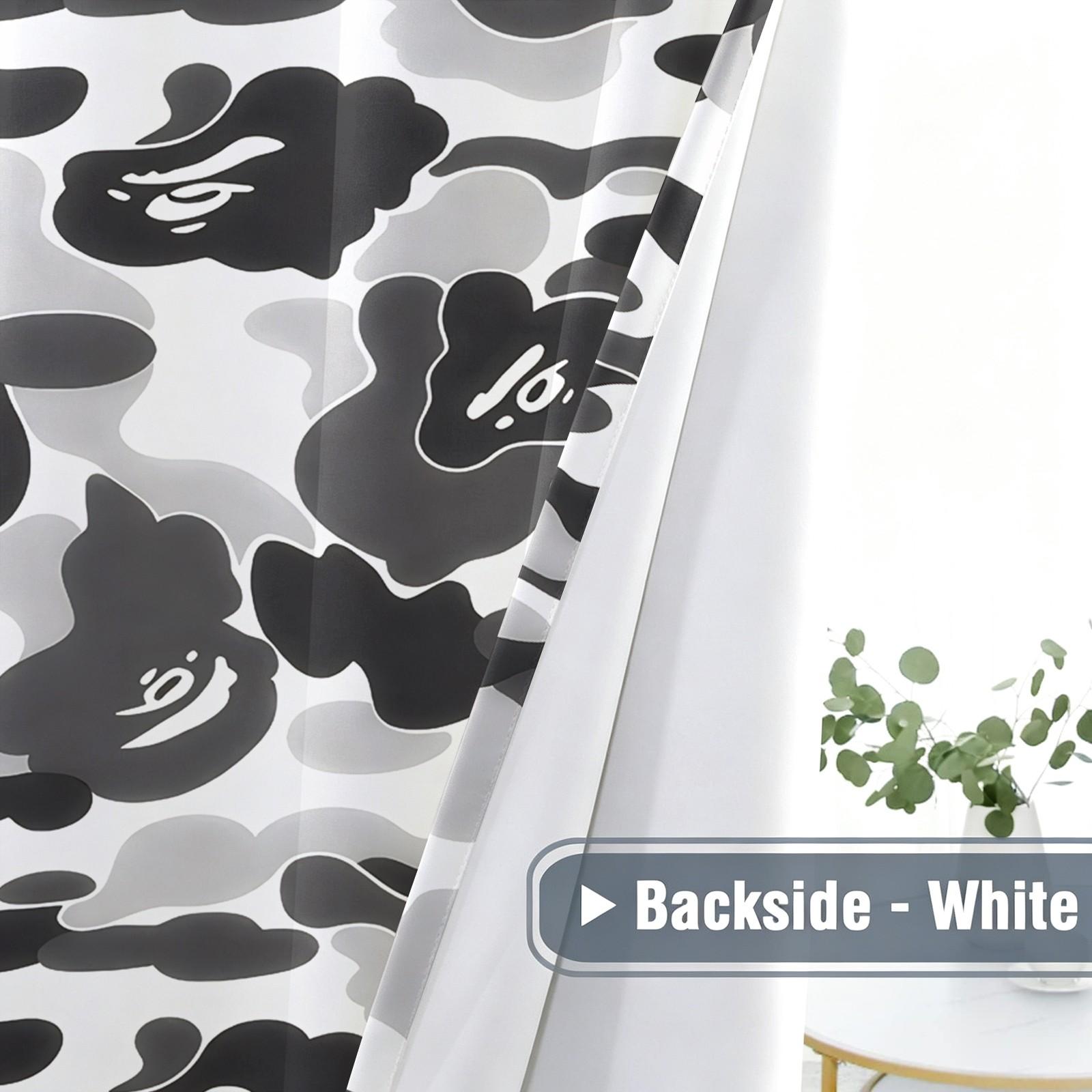 Trendy Black White Camouflage and Animal Silhouettes Curtains Home Decoration Curtain-Two-Piece Rod Pocket Design No Drilling Installation-Privacy Blocking Decorative Drape-Boys Bedroom/Designer Toy Display Room/Gaming Room Decor Window Drapes