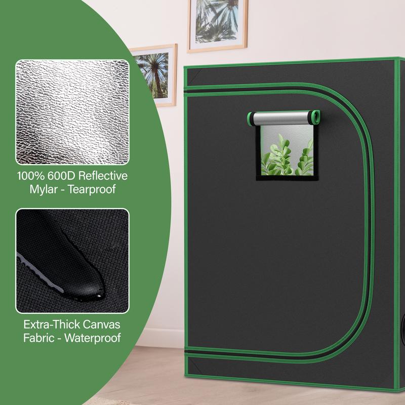 ZENY 4x2x5FT 600D Mylar Hydroponic Grow Tent W/ Observation Window & Floor Tray & Took Bag Milk Week Plants Seeds Outdoor